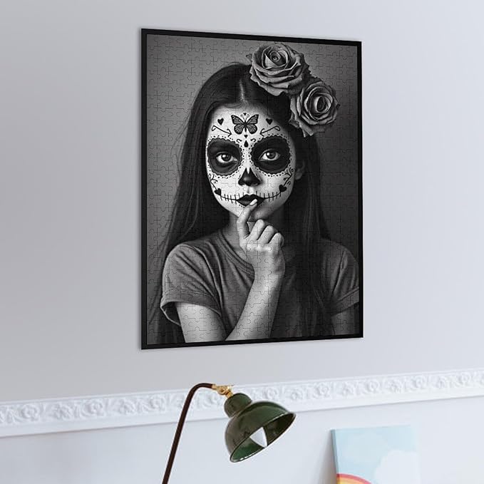 Funny Wooden Puzzle - Gorgeous Sugar Skull Lady Day of The Dead Puzzle for Adult 500 Piece，Wooden Jigsaw Puzzles Art Leisure Game Fun Suitable Family Friends Educational Learning Games Gift