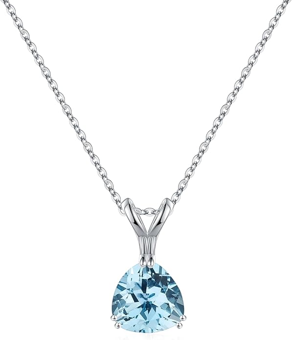 Turandoss S925 Sterling Silver Birthstone Necklaces for Women, Dainty 925 Sterling Silver 12 Months Triangle Birthstone Pendant Necklace Silver Jewelry Birthday Gifts for Teen Girls