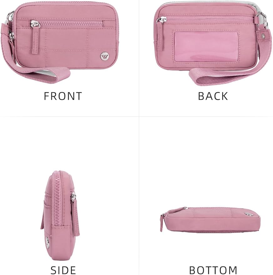 WESTBRONCO Wristlet Wallets for Women Nylon Quilted RFID Wallet with 3 Zipper Purse for Travel