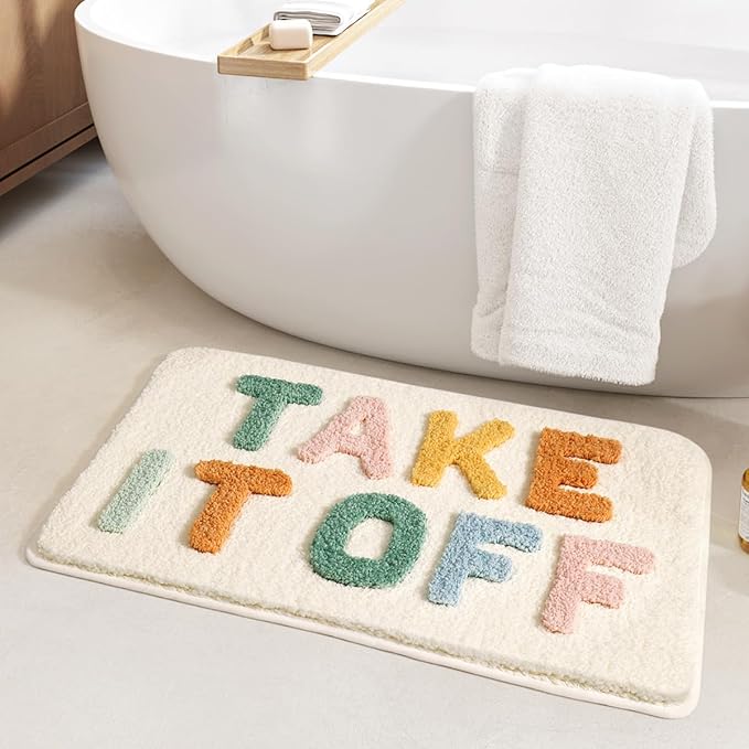 Ankah Get Naked Bath Mats, Rude Swear Words Unique Funky Cute Bathroom Rugs, Non Slip Rubber Backed Machine Washable, Cool Shag Absorbent Bath Rug for You Home, 17.32" x 29.92" (TAKE IT Off)