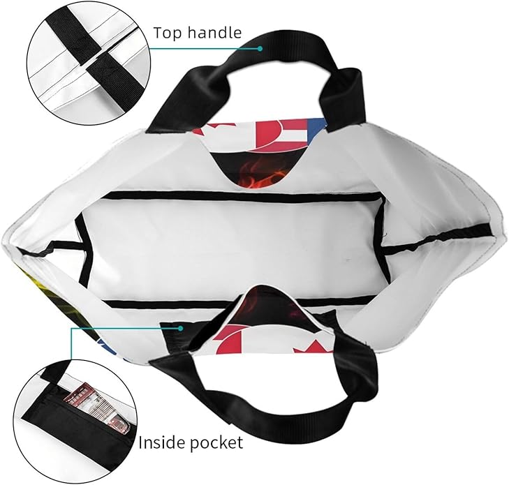 USA Canada Flag Heart Large Reusable Eco-friendly Shopping Bags Portable Storage Handbag
