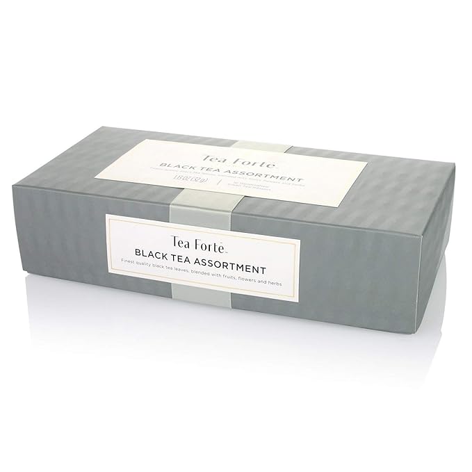 Tea Forte Premium Petite Presentation Box Gift Set Sampler, 10 Count, 2 of Each Blend Individually Wrapped Handcrafted Pyramid Infuser Bags, Black Tea