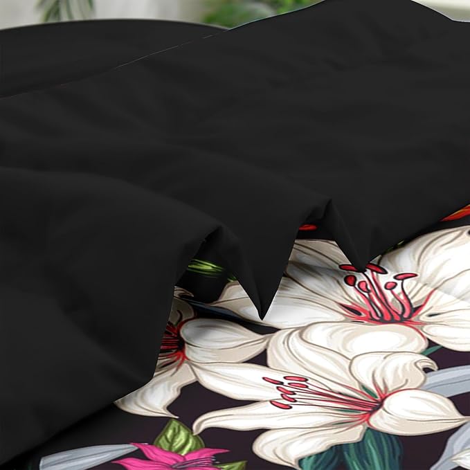 Comforter Set Queen Size, Tropical Leaves Flower 7 Pcs Bedding for Kids and Adults, Floral Hawaii Hibiscus Bed Sheet Sets with Fitted Sheet 2 Pillowcases & 2 Shams for Bedroom Bed Decor