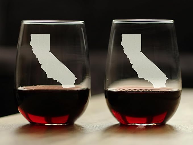 Bevvee California State Outline - Stemless Wine Glasses - Set of 2 - State Themed Drinking Decor and Gifts for Californians - Large 17 Ounce
