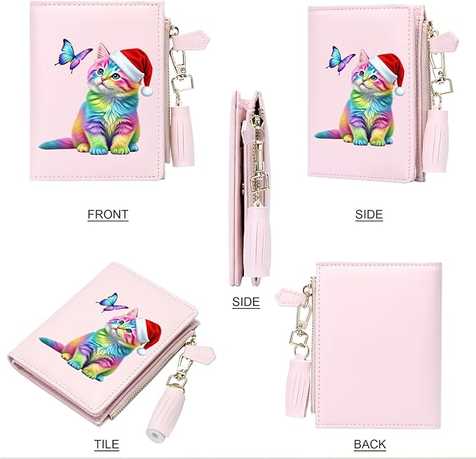 GEEAD Custom Design Small Wallets for Women Bifold Slim Coin Purse Zipper ID Card Holder for Christmas