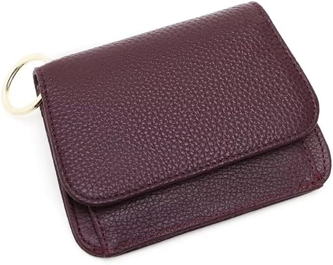Mudono Small Wallet for Women RFID Blocking Genuine Leather Card Case Slim Tri-Fold Wallet with Zipper Pocket and Keychain