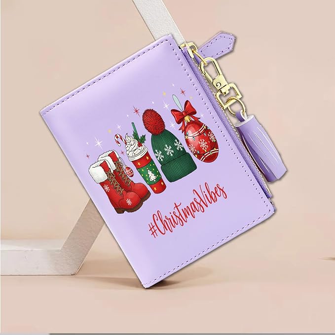 GEEAD Custom Design Small Wallets for Women Bifold Slim Coin Purse Zipper ID Card Holder for Christmas