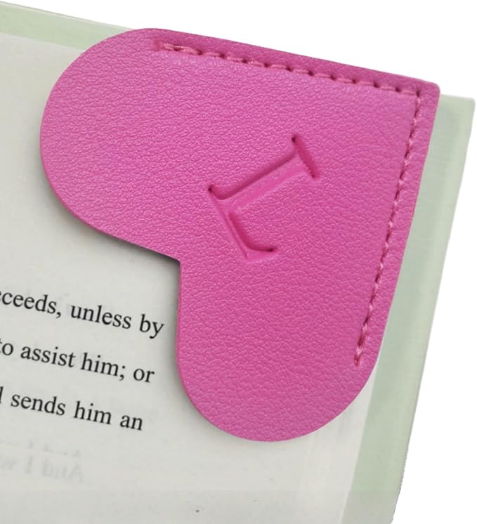 MOTEERLLU Personalized Leather Heart Bookmark with Initials, Handmade, Letter Cute Custom Corner Book Marks for Reading Women, Teachers, Students, Book Lovers, Book Accessories(Rose,L)