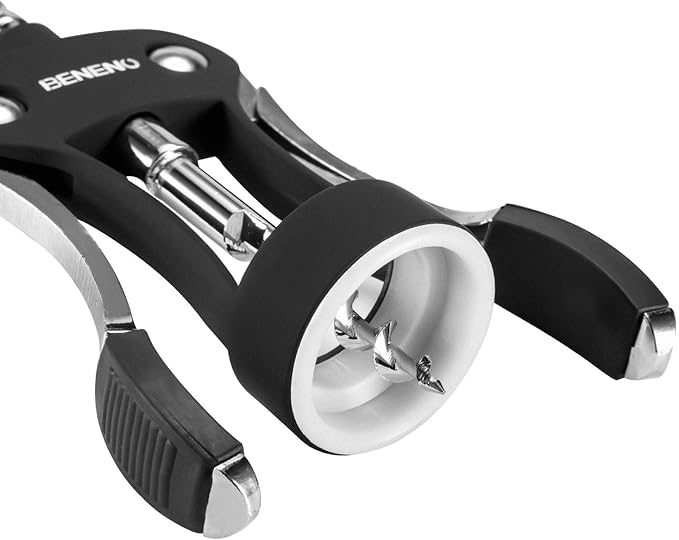 Beneno Wine Opener with Stainless Steel Wine Foil Cutter - Bottle Top Seal Cutter, Zinc Alloy Premium Wing Corkscrew with Multifunctional Bottles Opener, Midnight Black