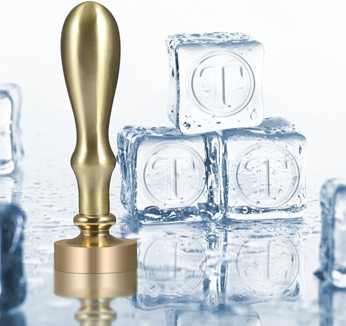 Ice Cube Stamp for Cocktails, Brass Head with Handle, Branding for Whiskey Drinks Party Wedding Making DIY Crafting (Letter T)