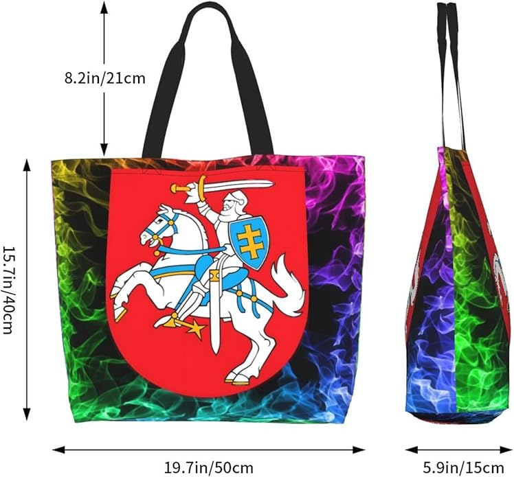 Lithuania National Emblem Large Reusable Eco-friendly Shopping Bags Portable Storage Handbag