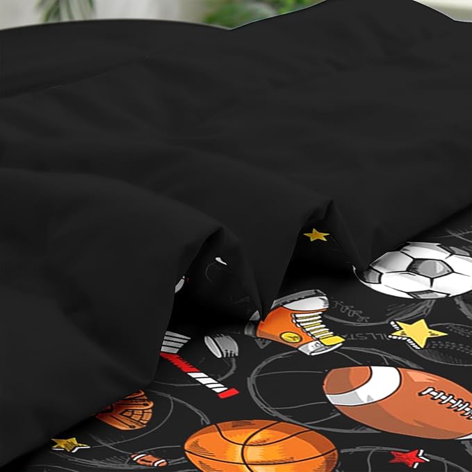 Comforter Set Queen Size, Basketball Football Baseball 7 Pcs Bedding for Kids and Adults, Hockey Sport Bed Sheet Sets with Fitted Sheet 2 Pillowcases & 2 Shams for Bedroom Bed Decor
