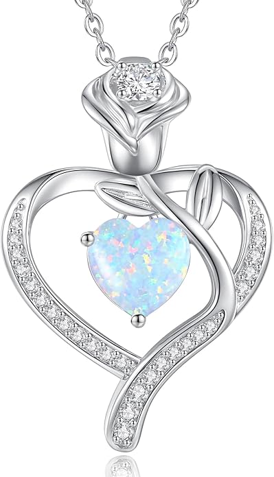 LOUISA SECRET Rose Flower Heart Birthstone Necklaces for Women, 925 Sterling Silver Fine Jewelry, Pendant Heart Necklaces Birthday Anniversary Christmas Gift for Women Wife Mom Girlfriend Lady