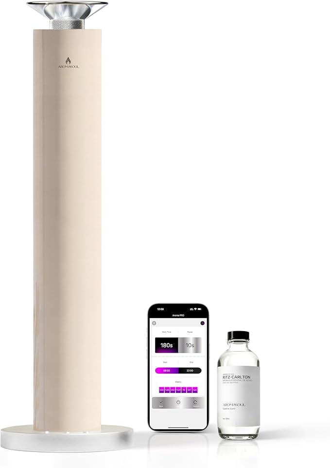 Waterless Scent Diffuser Starter Kit - Alloy Atomization System, Smart Rechargeable Hotel Scent Diffuser, 1500 Sq Ft Coverage, Including 120ml Essential Oil, for Home, Large Room, Spa, Cream