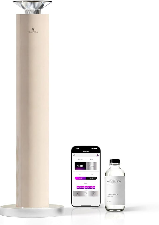Waterless Scent Diffuser Starter Kit - Alloy Atomization System, Smart Rechargeable Hotel Scent Diffuser, 1500 Sq Ft Coverage, Including 120ml Essential Oil, for Home, Large Room, Spa, Cream