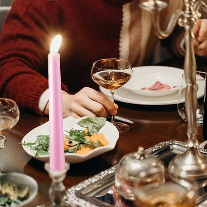 Set of 14 Pink Taper Candles, 7-8 Hours Burn Time, Unscented, Smokeless and Dripless, 4/5 x 10 Inch Dinner Candle Set for Valentine's Day,Household, Wedding, Party and Home Décor Candlesticks