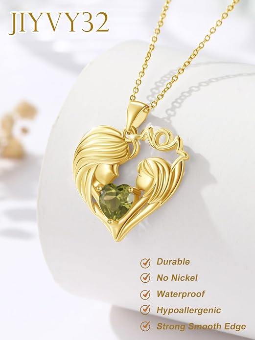 Mother and Daughter/Son Love Heart Necklace White Gold/14K Gold/Rose Gold Birthstone Jewelry Christmas Mothers Day Birthday Gifts For Mom Wife Grandma Women
