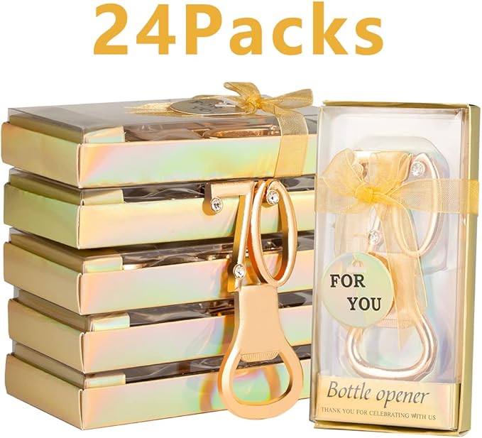24PCS Gold 70th Bottle Opener for 70th Birthday Favors 70th Gold Wedding Party Gifts 70 Birthday Party Souvenirs or Decorations for Guests (24, 70)