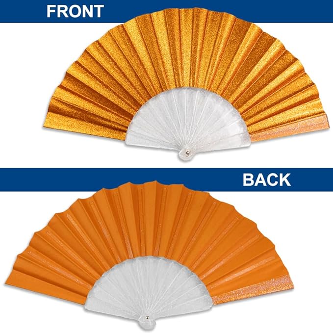 Flags Importer Glitter Orange Small Hand Fan (Clear Handle)
