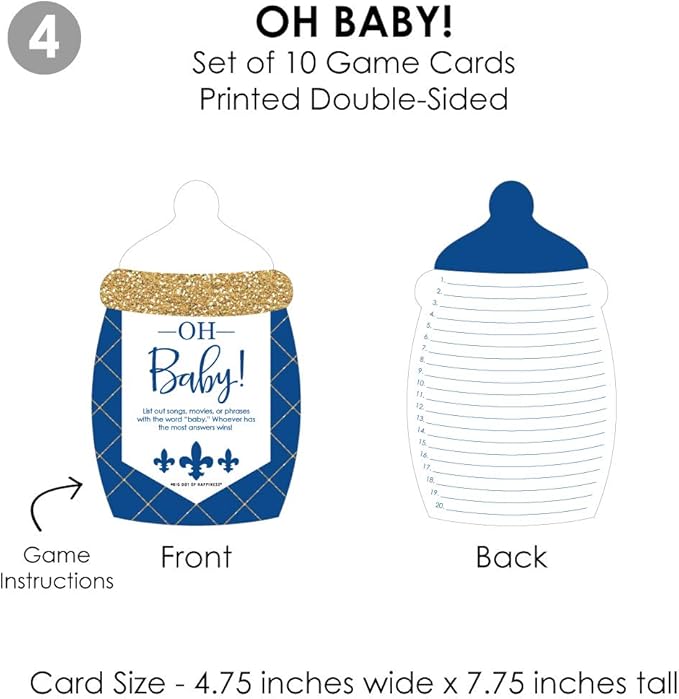 Big Dot of Happiness Royal Prince Charming - 4 Baby Shower Games - 10 Cards Each - Who Knows Mommy Best, Mommy or Daddy Quiz, What’s in Your Purse and Oh Baby - Gamerific Bundle