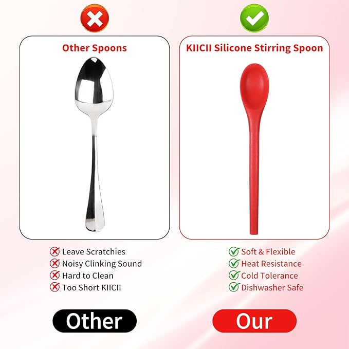 2 PCS Silicone Spoons Coffee 7.87 Inch Tea Spoon Silicone Multicolor Mix Drinks Accessory Silicone-Spoons for Coffee and Tea, Milk, Red, Purple