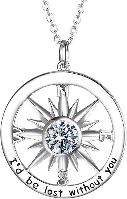 S925 Necklace Birthstone Compass Gift for Women Jewelry Sterling Silver Necklace for Wife Wedding Anniversary Girlfriend Birthday Gifts for Her Valentines Day Mom Mothers Day