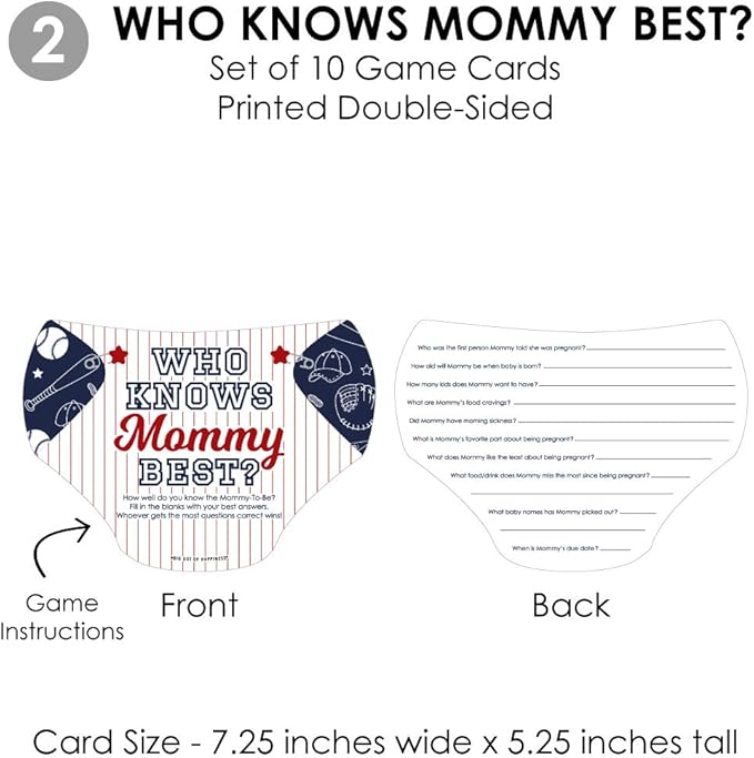Big Dot of Happiness Batter Up - Baseball - 4 Baby Shower Games - 10 Cards Each - Who Knows Mommy Best, Mommy or Daddy Quiz, What’s in Your Purse and Oh Baby - Gamerific Bundle