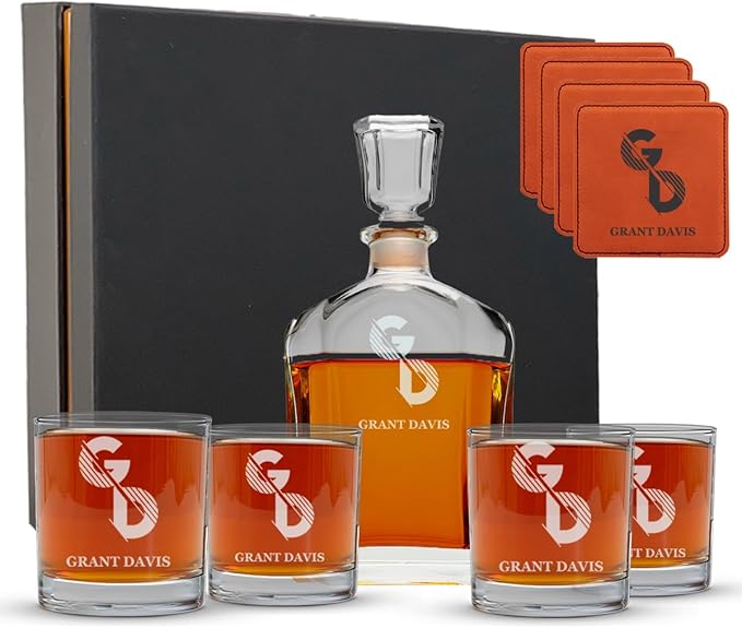 Personalized Whiskey Decanter Sets for Men - Custom Engraved Whisky Glasses & Italian Liquor Decanter - Gifts For Men, Christmas, Anniversary, Birthday