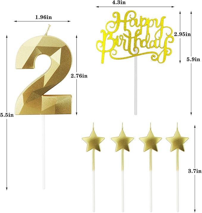 Golden Number 25 Birthday Candles and Star Birthday Candles 2.76 inch Birthday Cake Candles 3D Diamond Shaped Candles are Suitable for Birthday Parties and Anniversary Cake Decorations Candles