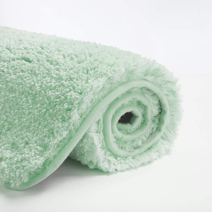 Suchtale Non Slip Bath Mat (16 x 24, Pale Green) - Soft Microfiber Shaggy Mat, Water Absorbent, Machine Washable, Thick Plush for Shower