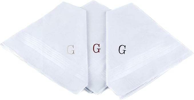 Initial Handkerchief for Men, Monogrammed Boxed 3 Piece Set,100% Cotton