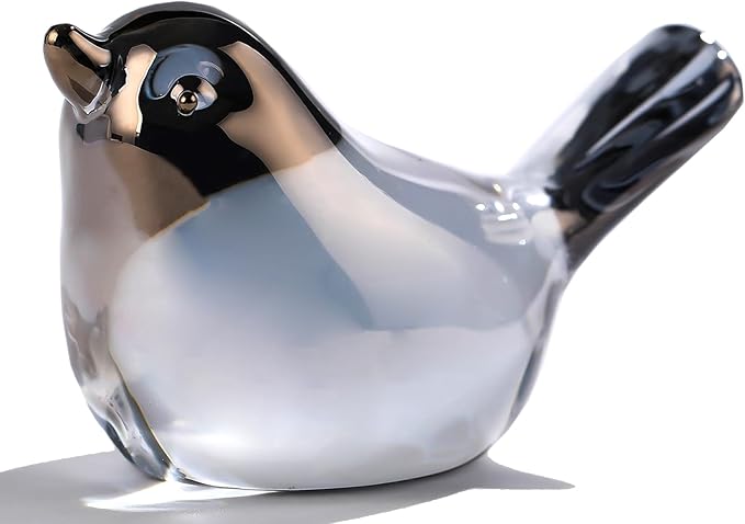 Ornalrist Crystal Grey Birds Figurines Home Decor, Glass Art Birds Collectible Figurines Paperweights Crystal Decor Gifts for Women Mom Friends (Grey)