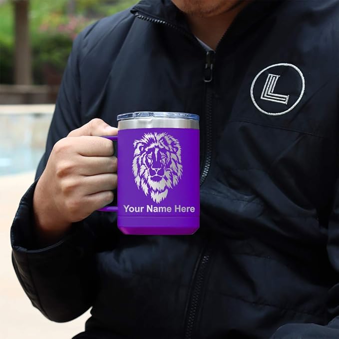 LaserGram 15oz Vacuum Insulated Coffee Mug, Cup of Coffee, Personalized Engraving Included (Dark Purple)