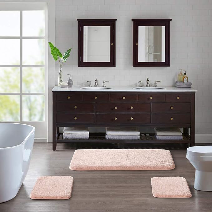 Suchtale Non Slip Bath Mat, Soft Microfiber Shaggy Bath Mat for Bathroom & Shower (16 x 24, Blush) Water Absorbent, Thick Plush, Machine Washable