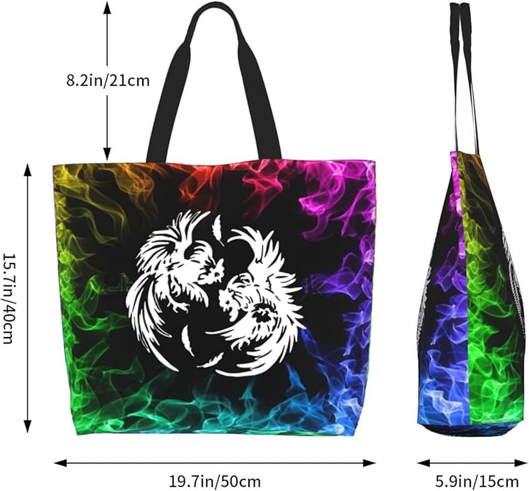 Roosters Fighting Large Reusable Eco-friendly Shopping Bags Portable Storage Handbag