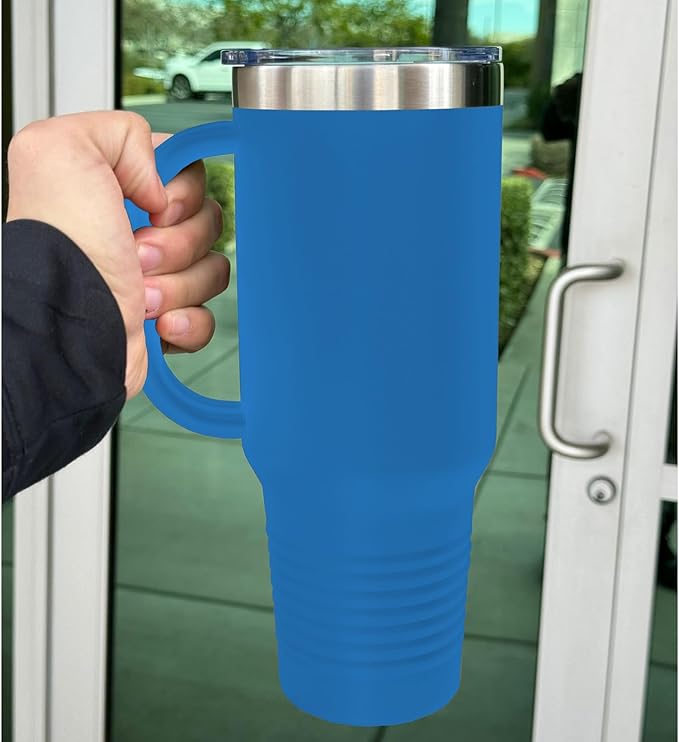 LaserGram 40oz Vacuum Insulated Travel Mug with Handle, Starfish, Personalized Engraving Included (Dark Blue)