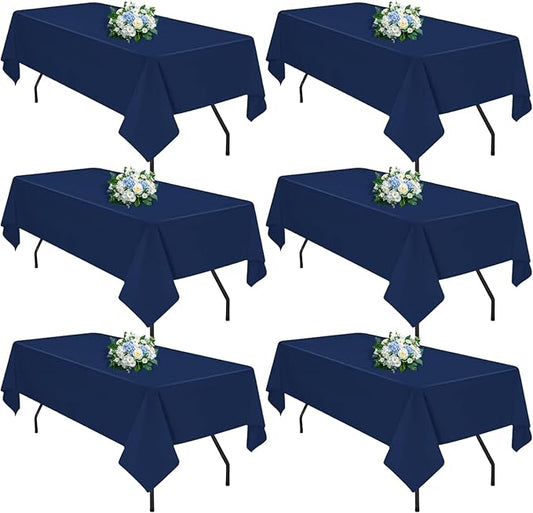 Navy Blue 6 Pack Polyester Table Cloth 60 x 84 Inch, Rectangle Tablecloths for 6 Foot Tables Washable Table Cloth for Party Wedding