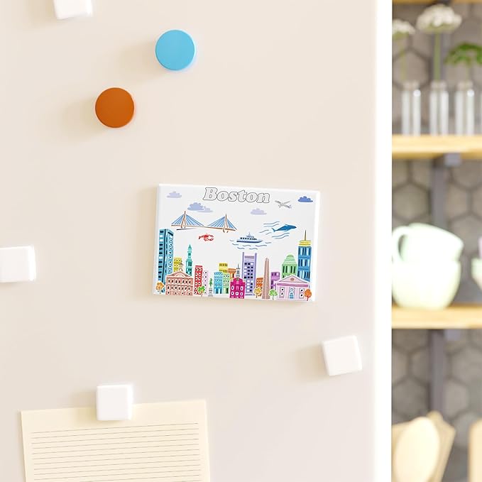 City Themed Artwork Magnet Collection by Beary Blu - Designed in The USA, Collectible Souvenirs Gifts 2.5" x 3.5" (Boston)