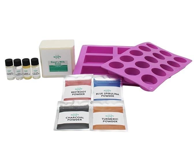 The Soapy Biz 11-Piece Starter Soap Making Kit – DIY Goat Milk Soap Base, Essential Oils, Natural Powders & Silicone Molds – Beginner-Friendly Craft Gift – Make Custom Handmade Soaps at Home