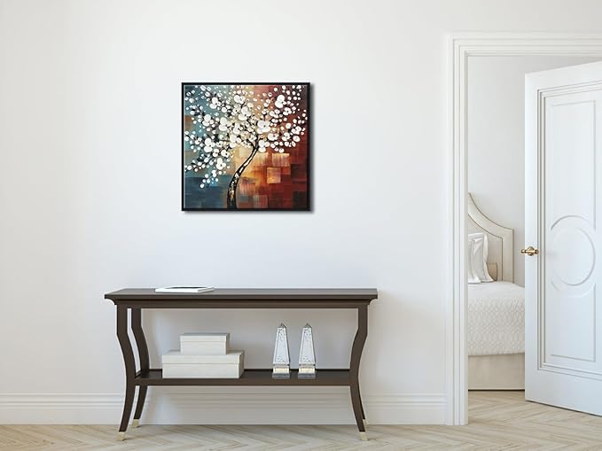 Wieco Art Framed Art Morning Glory Modern Abstract White Flowers Oil Paintings on Canvas Wall Art Floral Artwork for Living Room Bedroom Home Office Decorations Wall Decor