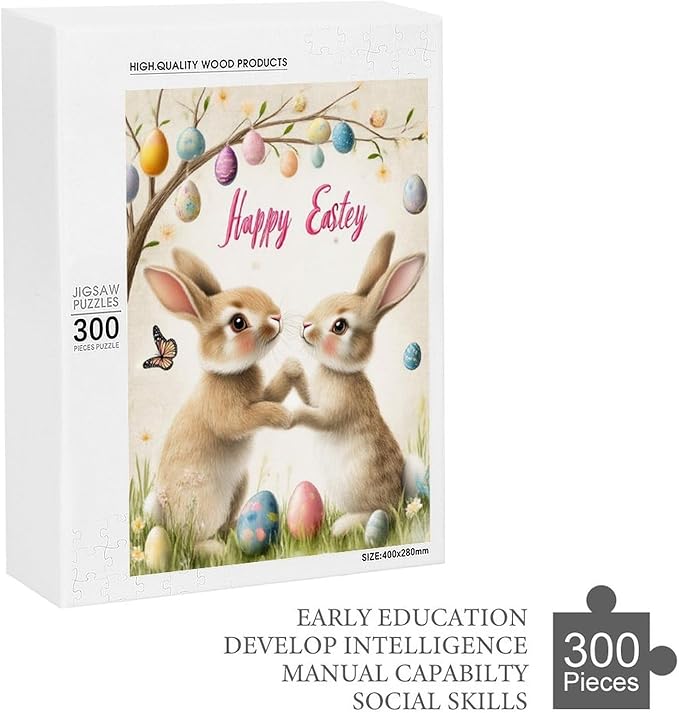 Wooden Puzzle - Easter and The Rabbit Jigsaw Puzzles，Wooden Puzzles for Adults 300 Pieces Unique Gifts for Wall Art，Challenge Puzzles，Educational Games，Family Puzzles