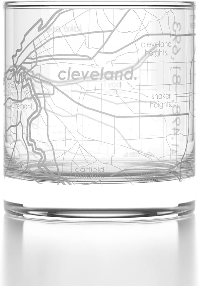 Well Told Engraved Cleveland Ohio Map Rocks Glass, Old Fashioned Whiskey Glass (11 oz, Clear) Etched Whiskey Glass, Gifts For Whiskey Lovers