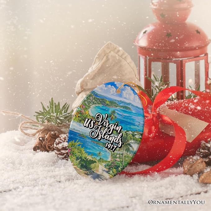 Artistic US Virgin Islands Ornament, Tropical Beach Paradise in Atlantic Ocean Christmas Souvenir (Version 2)