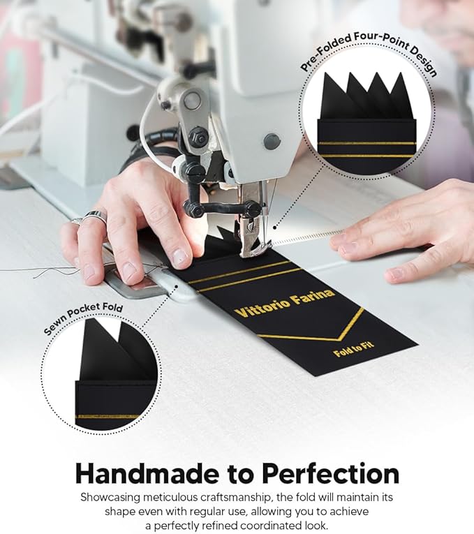 Premium Pre-Folded Four-Point Suit Pocket Square for Men with Sewn Pocket Fold