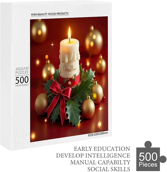 Jigsaw Puzzles for Adults 500 Piece - Christmas Atmosphere Candle Light，Merry Christmas Themed Wooden Puzzles，Stress Relief Games，Puzzle Games Challenge Puzzles，Educational Games