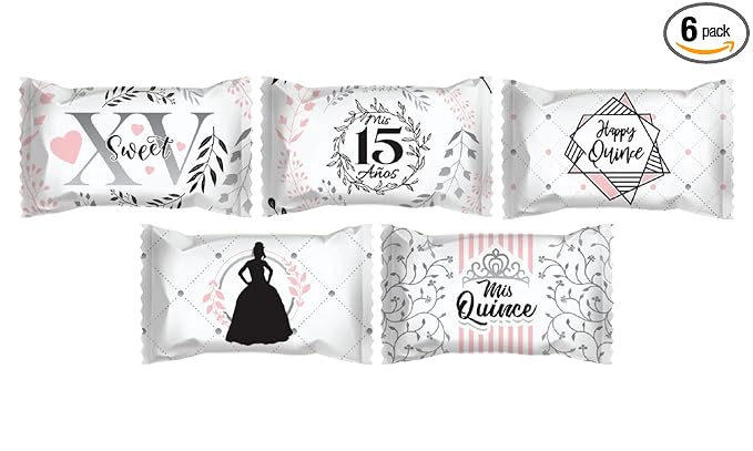 Party Sweets Quinceanera Themed Buttermints by Hospitality Mints, Individually Wrapped, 7 oz. Bag Pack of 6 (330 pieces), White Buttermints
