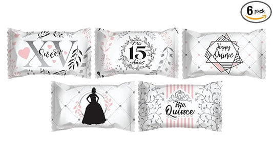 Party Sweets Quinceanera Themed Buttermints by Hospitality Mints, Individually Wrapped, 7 oz. Bag Pack of 6 (330 pieces), White Buttermints