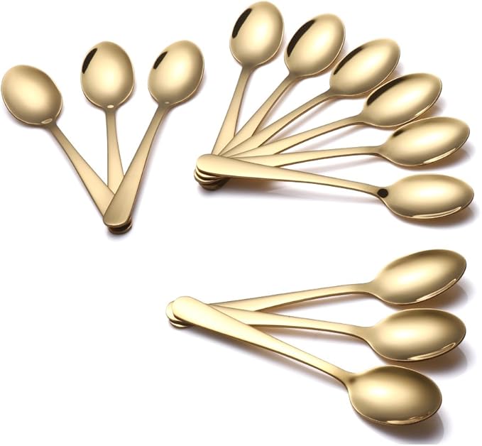Buyer Star 12 Pieces Gold Teaspoons 5.5-Inch Mini Coffee Spoons Stainless Steel Sugar Demitasse Espresso Spoons