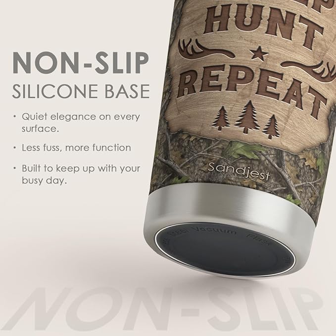 SANDJEST Hunting Tumbler 20oz, Stainless Steel Travel Cup with Lid, Eat Sleap Hunt Repeat Insulated Coffee Mug, Hunting Gifts for Men Friends Dad Grandfather on Birthday Christmas