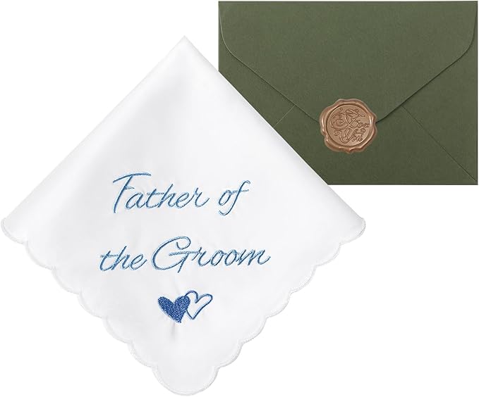 Wedding Handkerchief Something Blue for Bride, Mother Father of the Brides Groom Gifts, Embroidered Happy Tears Cotton Hanky